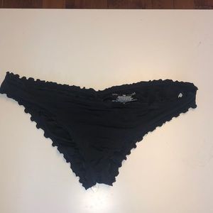 Black Ruffled Trim Bathing Suit Bottoms